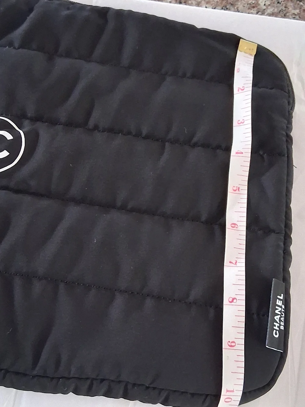 Chanel GWP Quilted Black Pouch LAPTOP CASE with CC Logo.